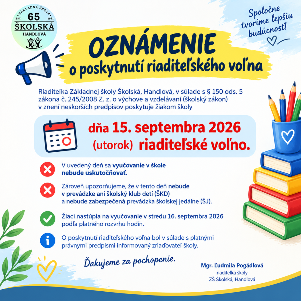 Oznámenie o riaditeľskom voľne